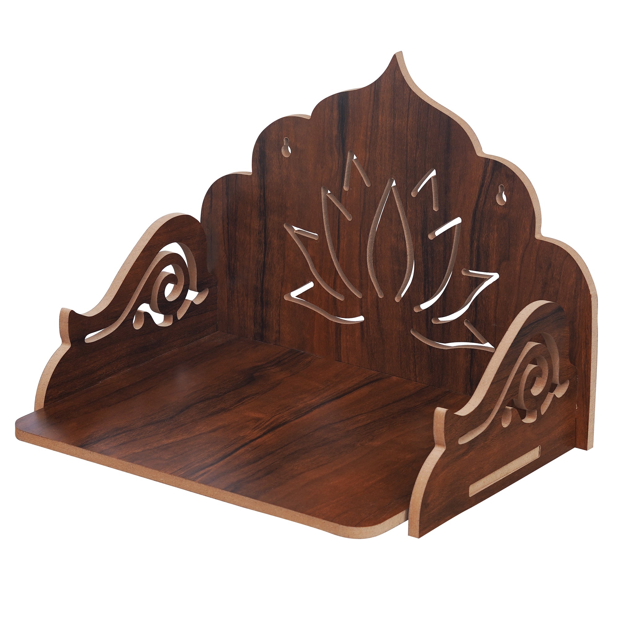 eCraftIndia Brown Lotus Designer Beautiful Wooden Temple for Home Office, and Shop 6