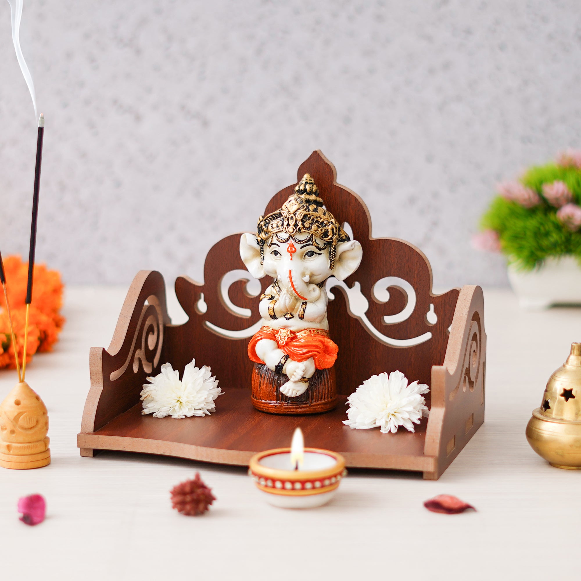 eCraftIndia Brown Decorative Beautiful Wooden Temple for Home Office, and Shop 1