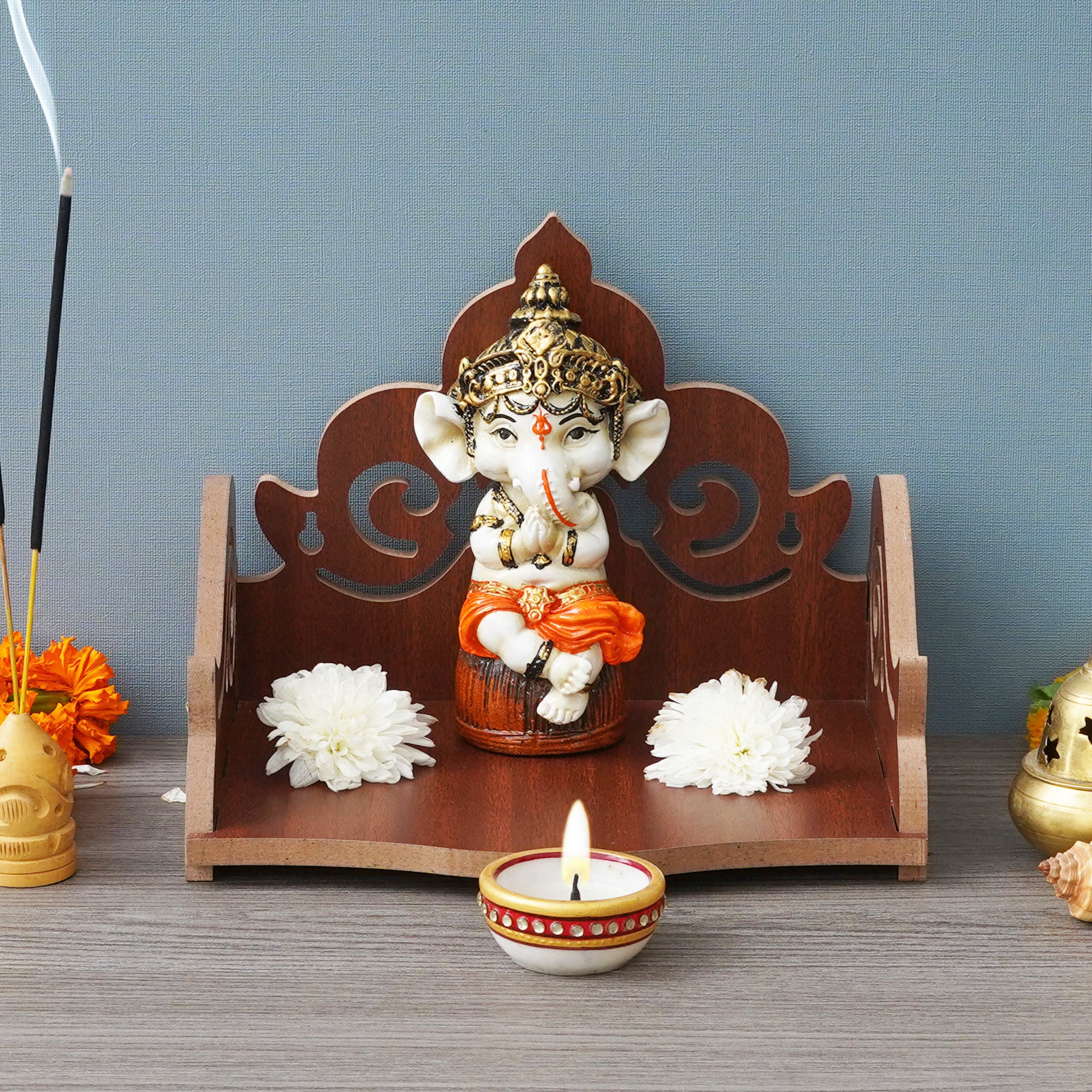 eCraftIndia Brown Decorative Beautiful Wooden Temple for Home Office, and Shop 4