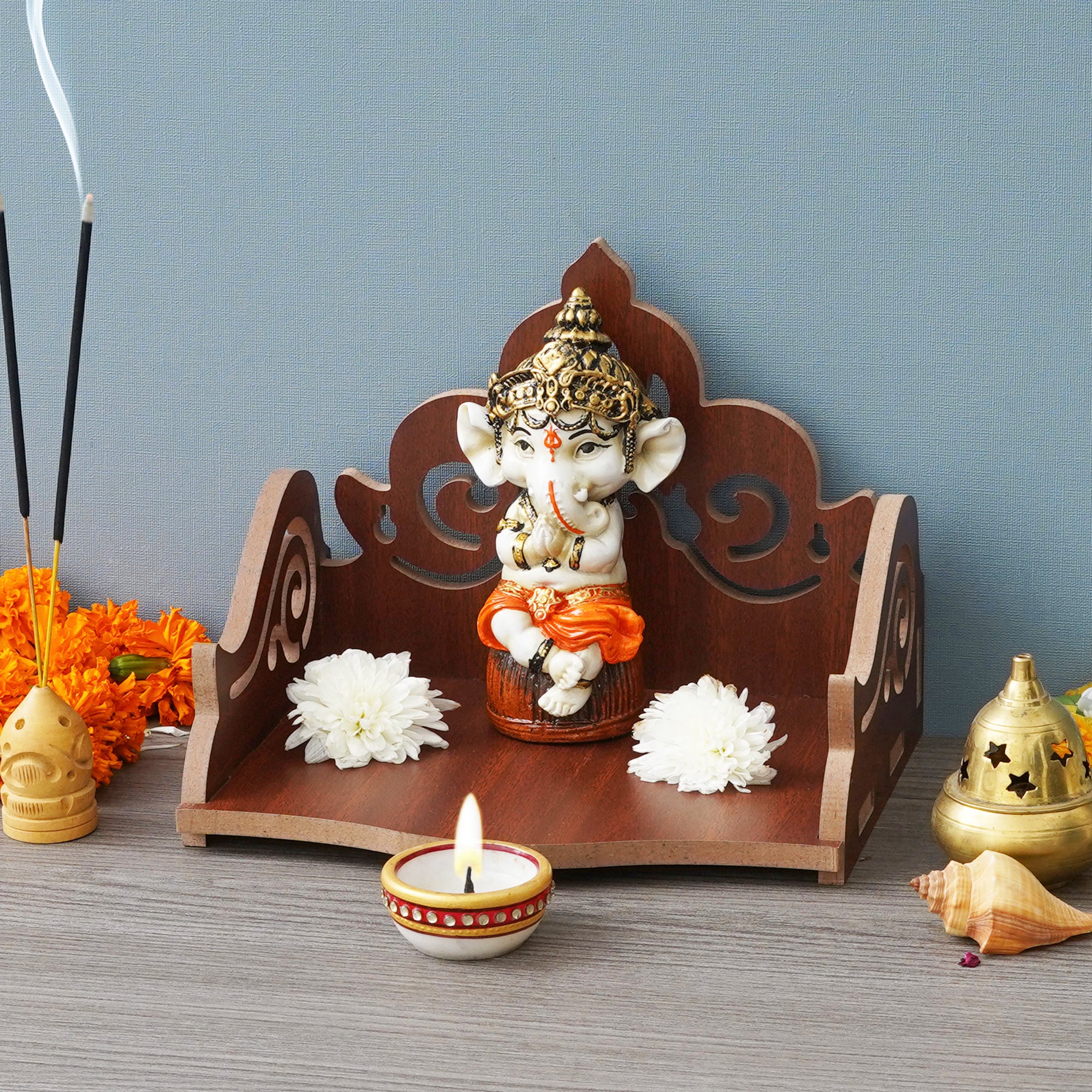 eCraftIndia Brown Decorative Beautiful Wooden Temple for Home Office, and Shop 5