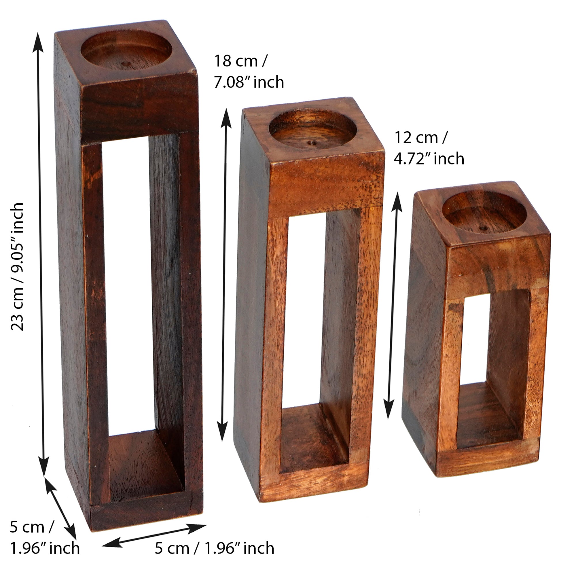 Set of 3 Hollow Pillar Wooden Tea Light Candle Stands - eCraftIndia Online