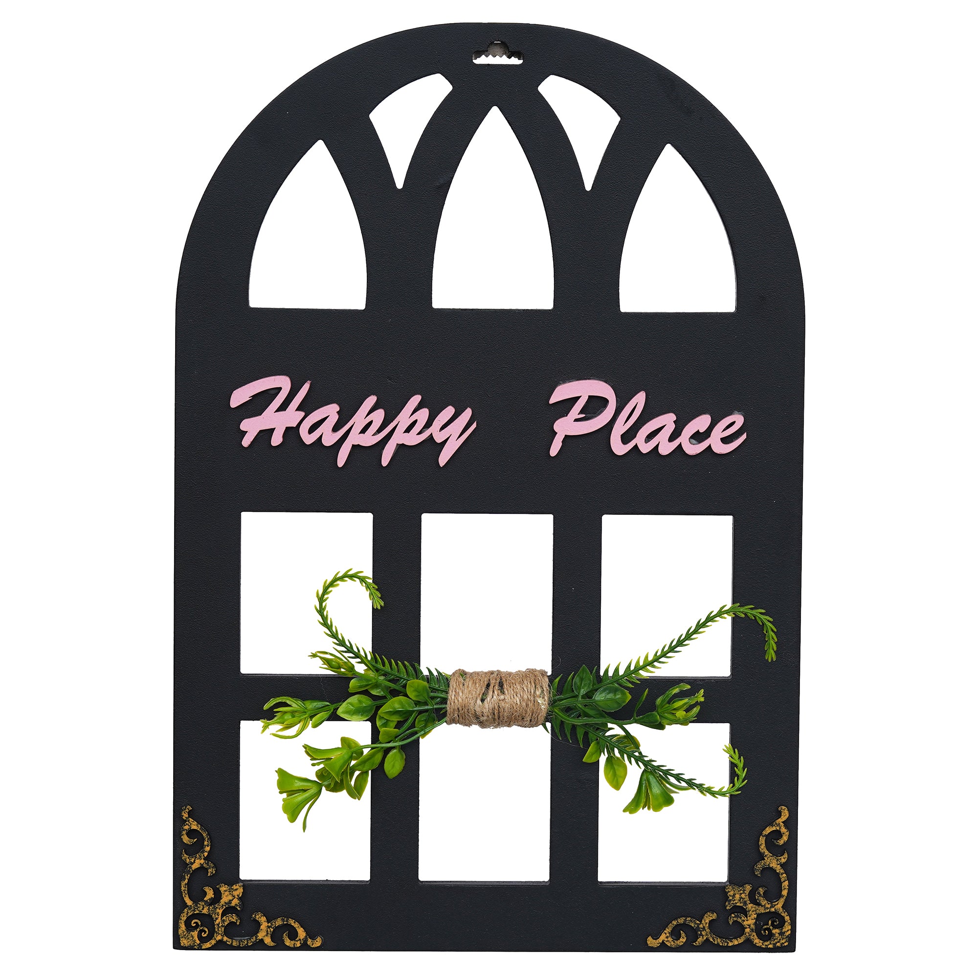 eCraftIndia Pink, Green & Black Wooden "Happy Place" Decorative Wall Hanging Showpiece 2