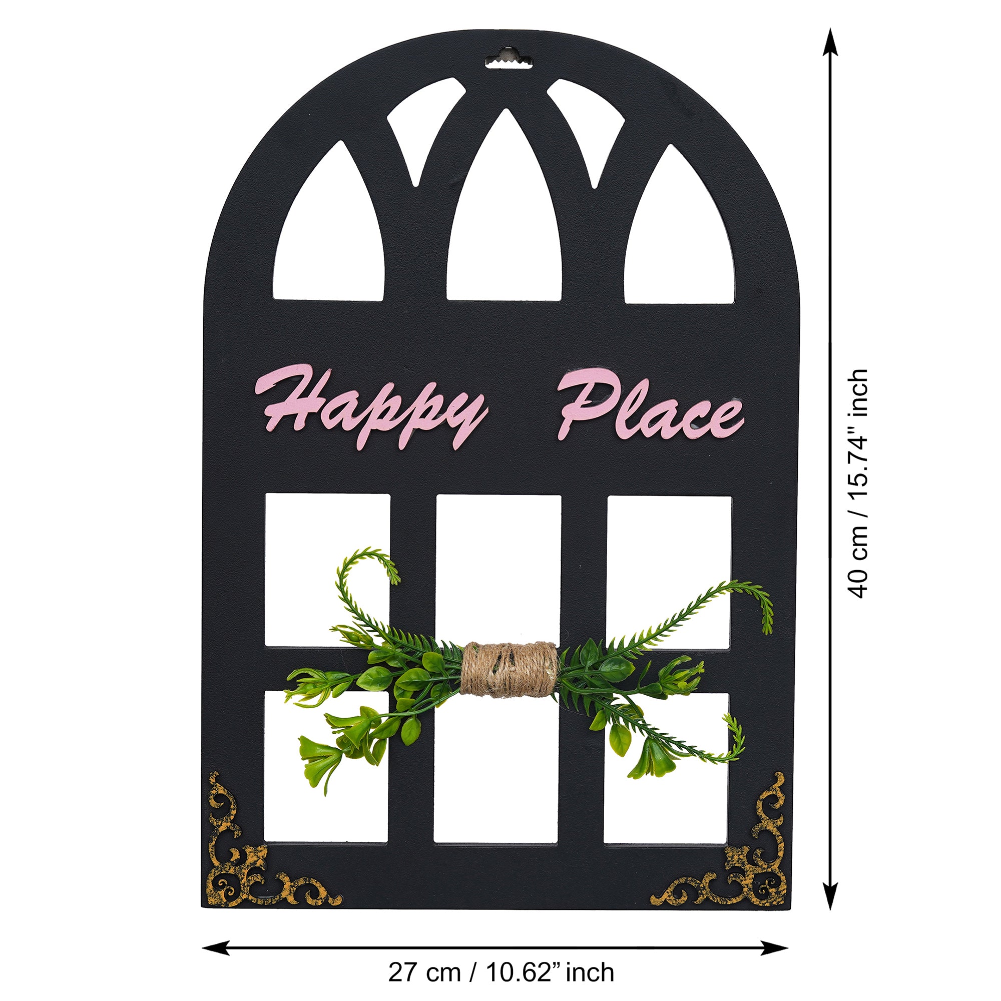 eCraftIndia Pink, Green & Black Wooden "Happy Place" Decorative Wall Hanging Showpiece 3