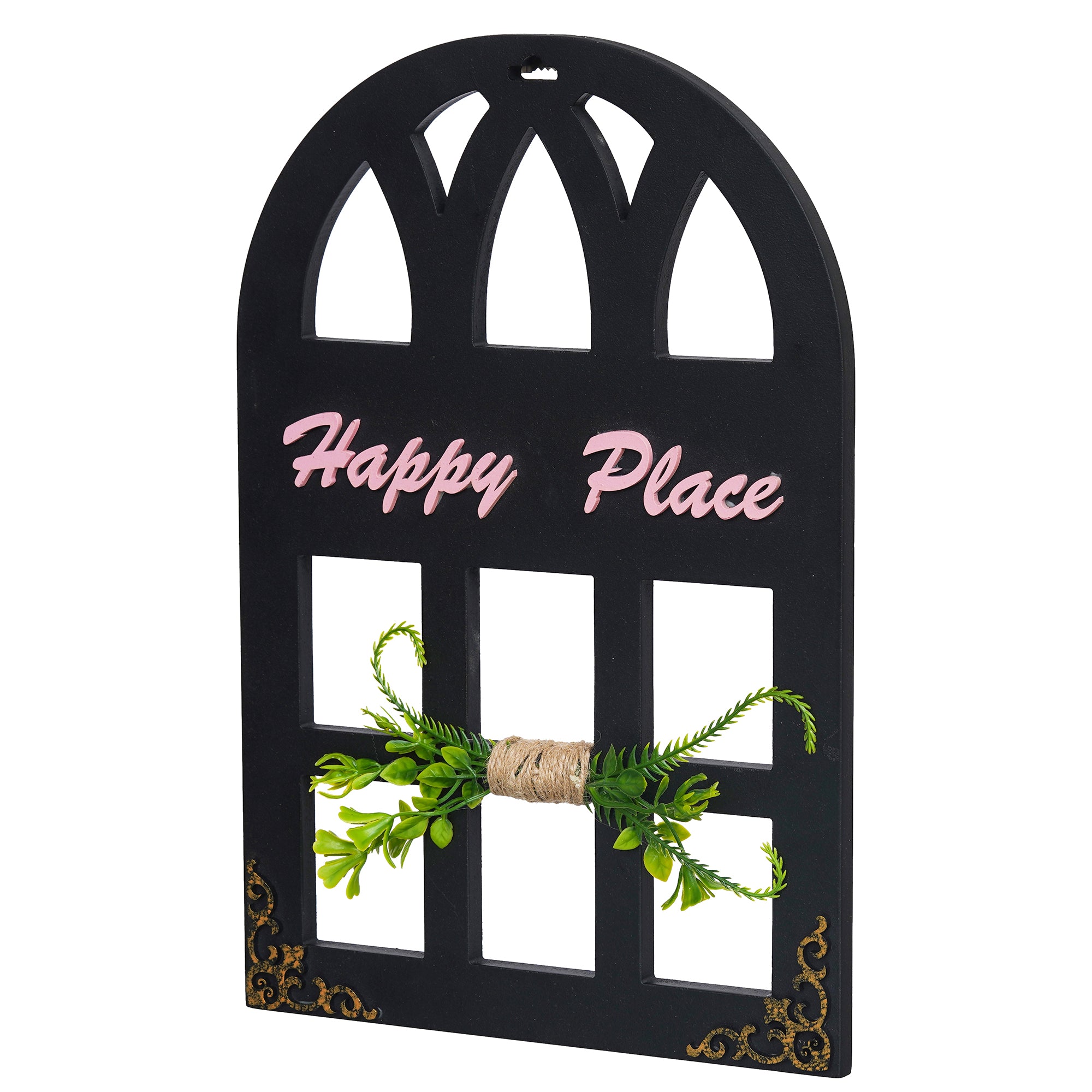 eCraftIndia Pink, Green & Black Wooden "Happy Place" Decorative Wall Hanging Showpiece 5