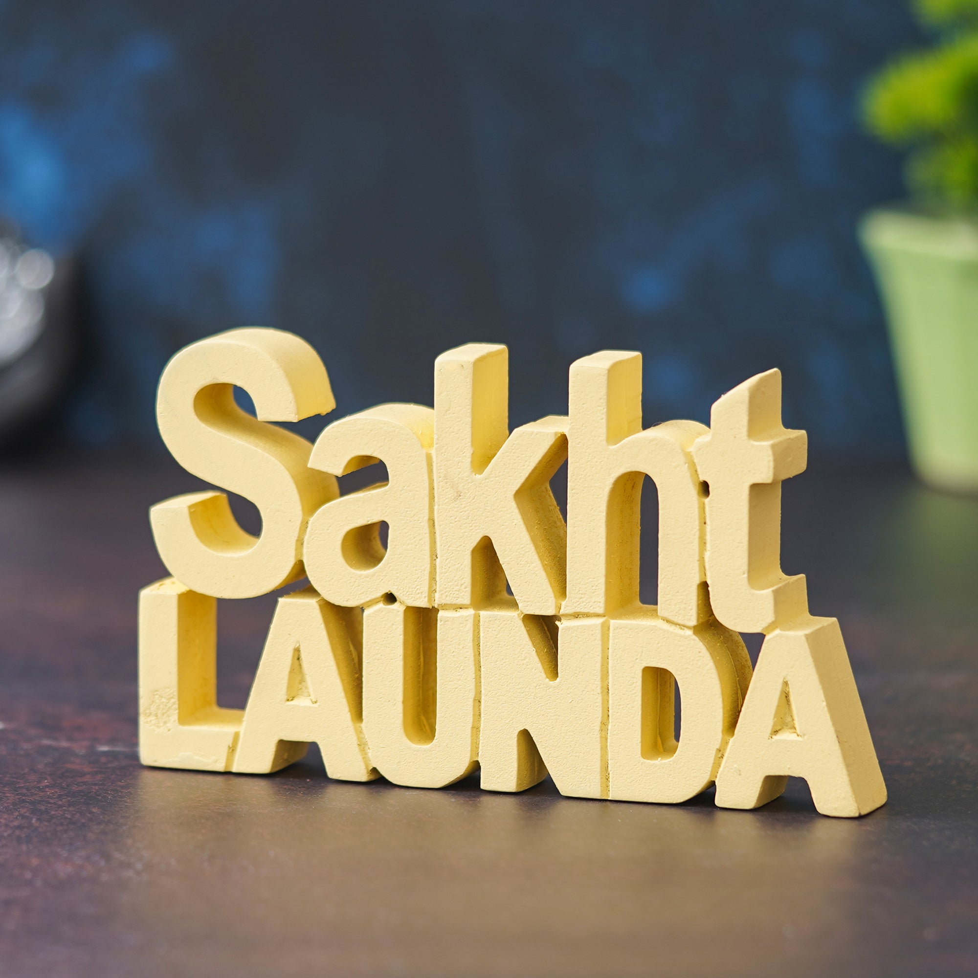 eCraftIndia Yellow Handcrafted Quirky "Sakht Launda" Wooden Cutout Decorative Showpiece 1