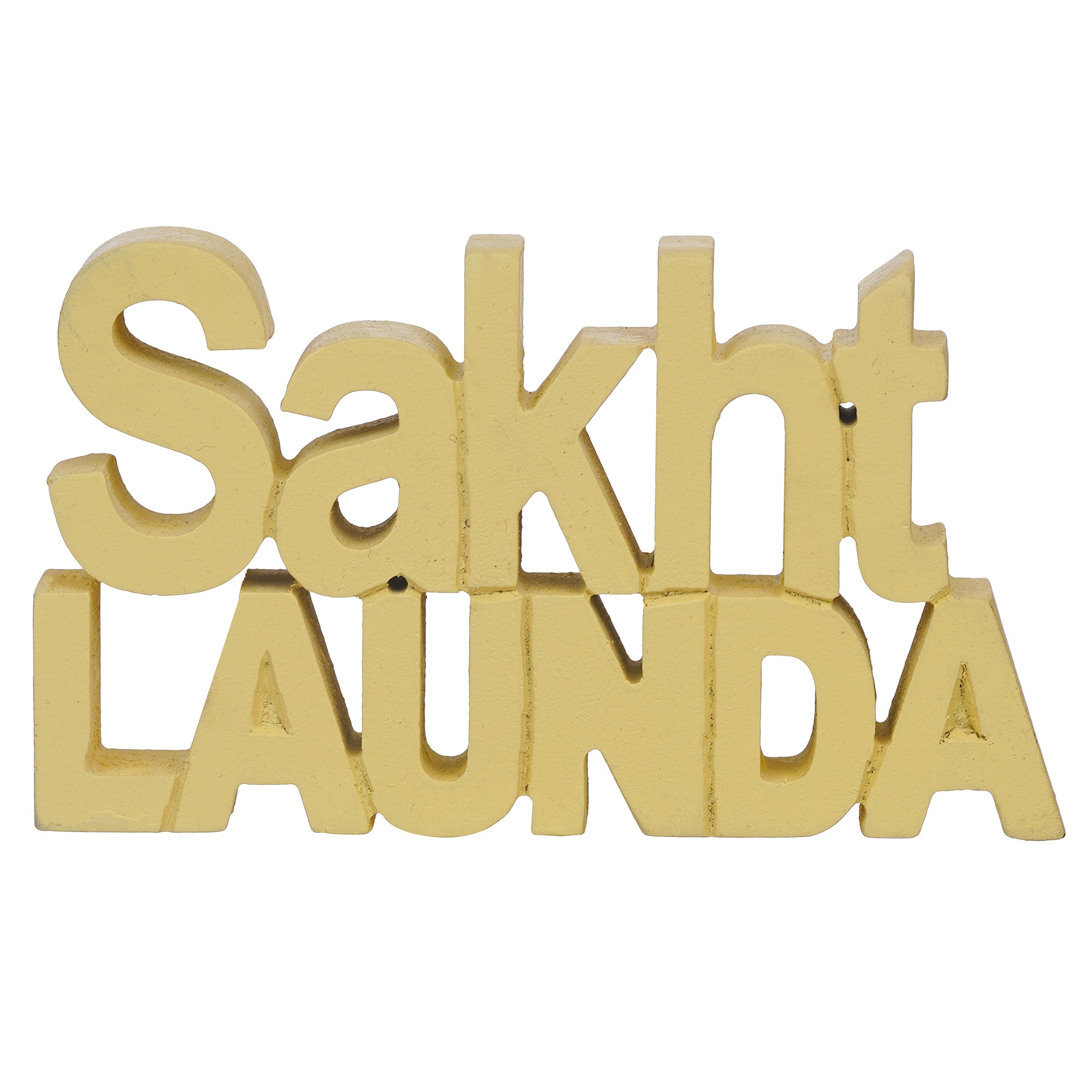 eCraftIndia Yellow Handcrafted Quirky "Sakht Launda" Wooden Cutout Decorative Showpiece 2