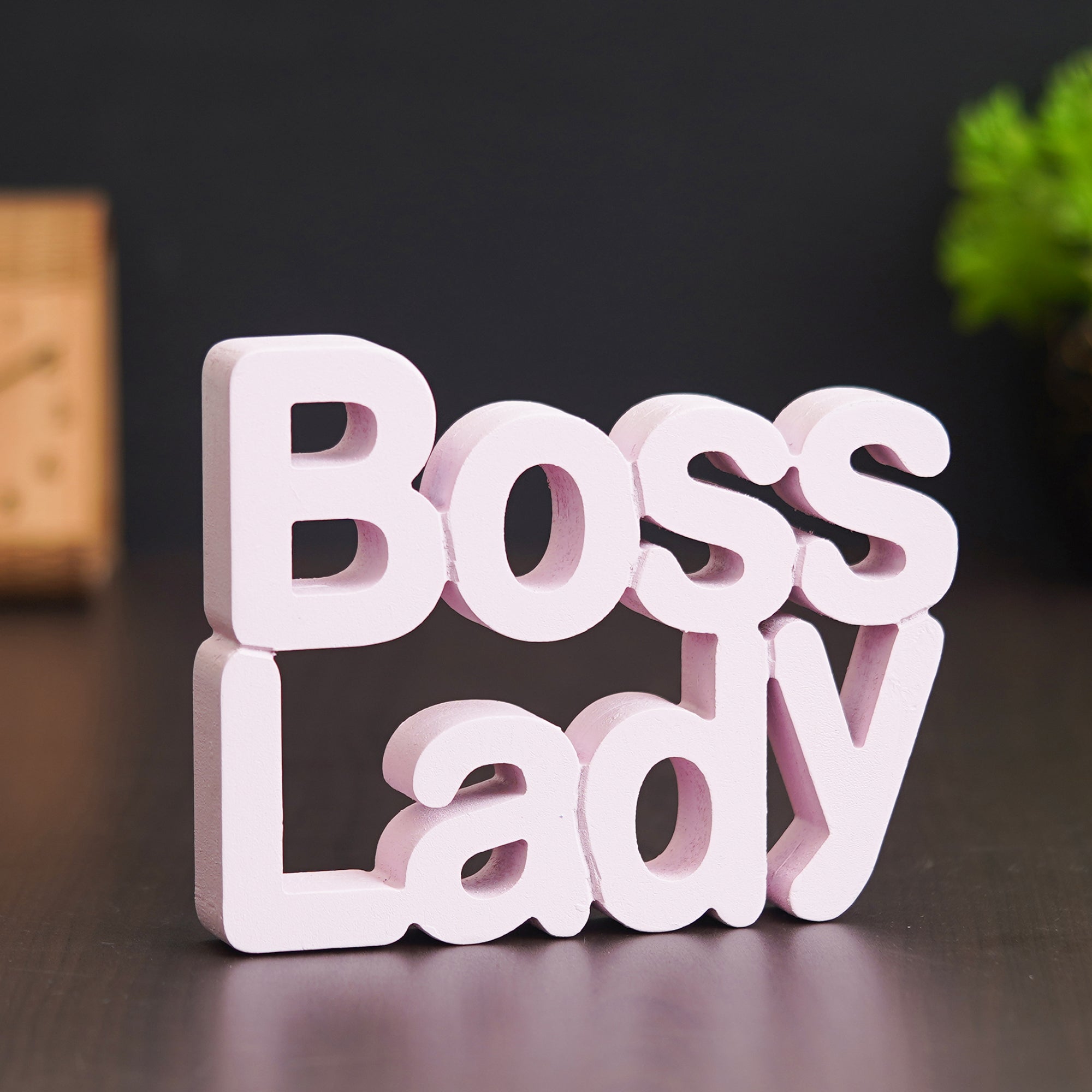 eCraftIndia Pink "Boss Lady" Wooden Cutout Decorative Showpiece