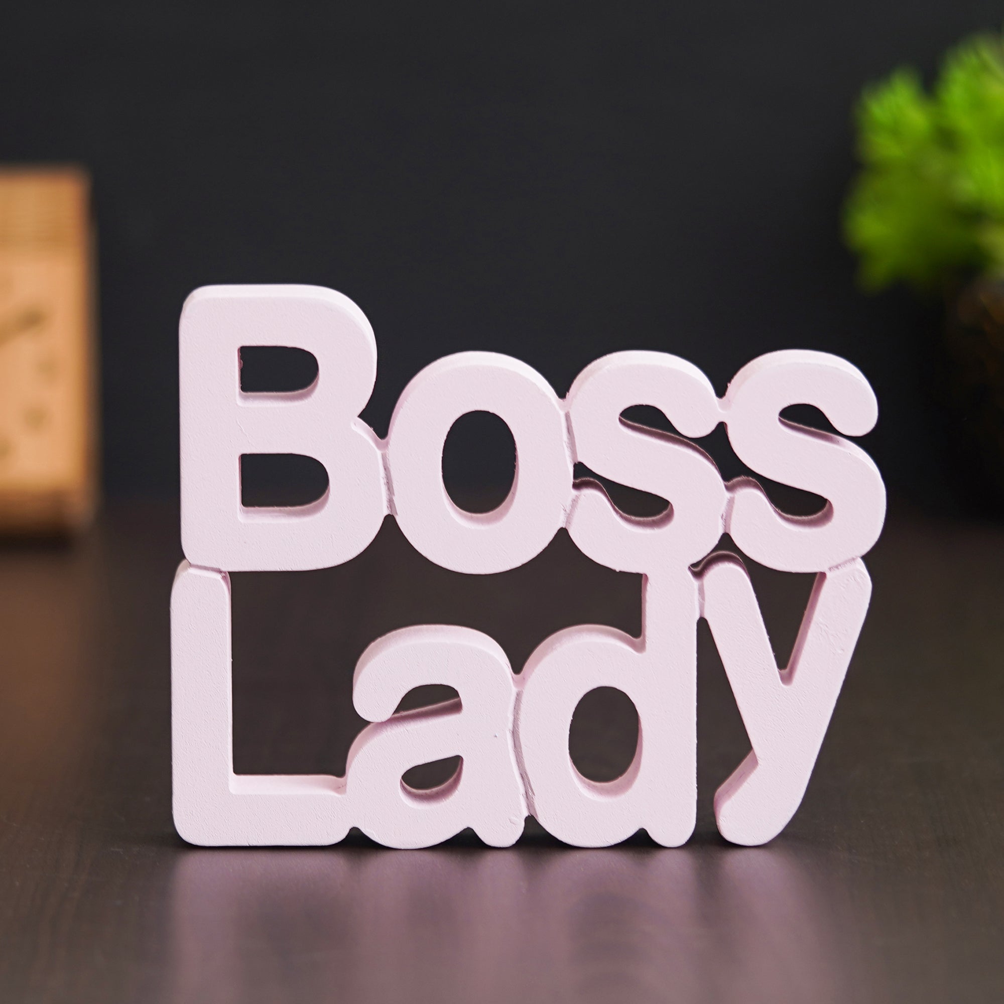 eCraftIndia Pink "Boss Lady" Wooden Cutout Decorative Showpiece 1