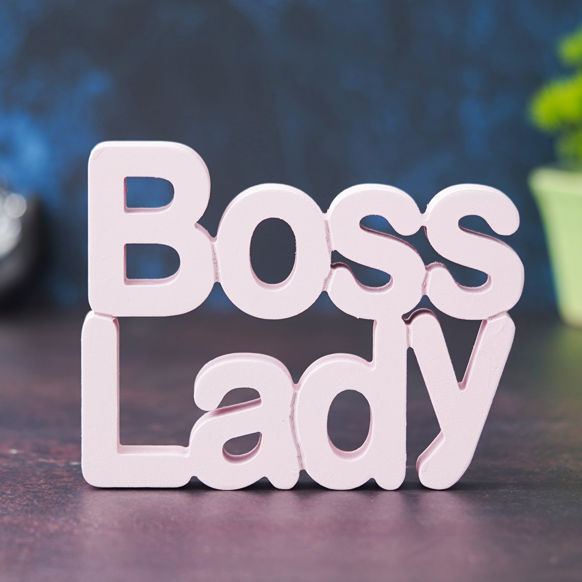 eCraftIndia Pink "Boss Lady" Wooden Cutout Decorative Showpiece 4